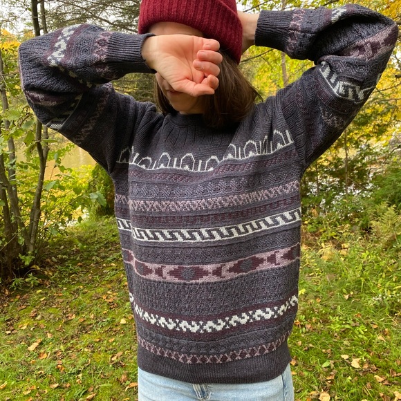 Vintage INXS whool sweater Grandpa style purple size M - Picture 2 of 8